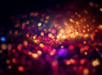 Poster - Abstract bokeh background of colorful lights, creating a warm, vibrant, and slightly dark atmosphere.  The blurry lights form an intriguing, glowing pattern.