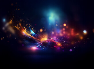 Poster - Abstract background image featuring vibrant, colorful bokeh lights and glowing particles.  The dynamic composition evokes a sense of energy and movement.
