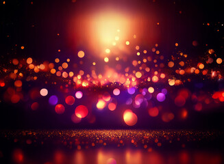 Poster - Abstract background image featuring bokeh lights.  Warm-toned, glowing orbs create a sparkling, vibrant effect against a dark backdrop.  The lights are concentrated in the center, fading softly toward