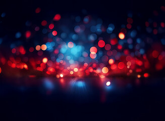 Poster - Abstract background image featuring red and blue bokeh lights.  A dark, moody scene with glowing circles creating a sense of depth and energy. The lights reflect on a dark surface.