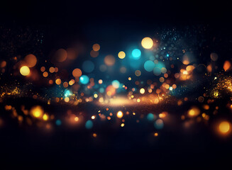 Poster - Abstract background of bokeh lights.  Warm and cool colored lights sparkle and glow, creating a dreamy, magical atmosphere.  The dark background enhances the brilliance of the lights.