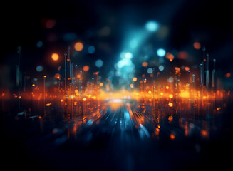 Poster - Abstract background image featuring a bokeh effect.  Bright, colorful lights illuminate a futuristic, city-like landscape.  The scene is rendered with depth and vibrant hues.