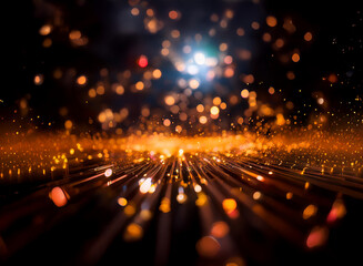 Poster - Abstract background image featuring bokeh lights and glowing particles, creating a dynamic and energetic visual effect.  The lights converge towards the viewer, creating a sense of depth and movement.