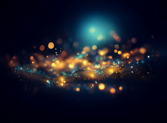 Poster - Abstract background image featuring a bokeh effect.  Warm and cool lights create a sparkling, glittering effect.  The dark background enhances the luminosity of the scattered lights.