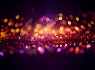 Poster - Abstract bokeh background of colorful lights, glowing with vibrant hues of purple, orange, and red.  The lights create a dreamy, sparkling effect.