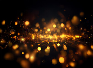 Poster - Abstract background of golden bokeh lights, creating a shimmering, luminous effect.  The dark backdrop enhances the brilliance of the scattered sparkles.