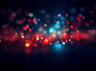 Poster - Abstract bokeh background of red and blue lights, creating a vibrant, blurry, and dreamy atmosphere.