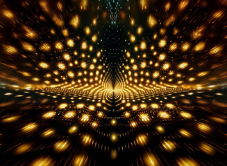 Poster - Abstract background image featuring a symmetrical pattern of bokeh lights.  Golden lights radiate outwards creating a dynamic, energetic, and visually striking effect.