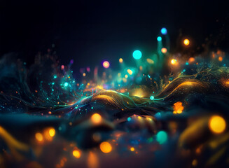 Abstract background image featuring vibrant bokeh lights and flowing, colorful energy.  Dark, mysterious, yet captivating.