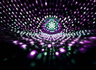 Poster - Abstract background image featuring a mesmerizing display of bokeh lights.  Purple and green lights radiate outwards, creating a sense of depth and energy.