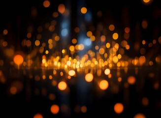 Poster - Abstract background of blurred bokeh lights.  Golden and orange hues dominate, creating a warm, shimmering effect against a dark backdrop. The lights appear to be scattered and floating.