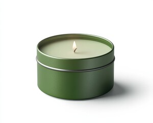 Wall Mural - A serene green candle in a tin, offering a calming ambiance for relaxation.