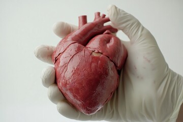 Aufkleber - Realistic anatomical heart gently held in gloved hands under bright light in a clinical setting. Generative AI