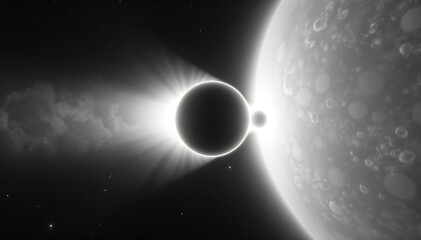 Poster - planetary eclipse celestial event with two planets and brilliant corona