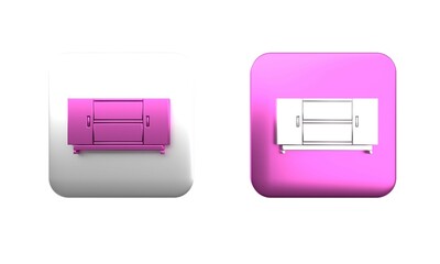 Poster - Colorful TV table stand icon isolated on white background. Square button. 3D render illustration