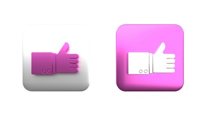 Wall Mural - Colorful Hand thumb up icon isolated on white background. Square button. 3D render illustration