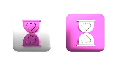 Poster - colorful heart in the center old hourglass icon isolated on white background. valentines day. square