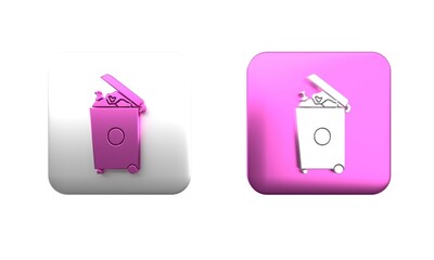Poster - Colorful Trash can icon isolated on white background. Garbage bin sign. Recycle basket icon. Office trash icon. Square button. 3D render illustration