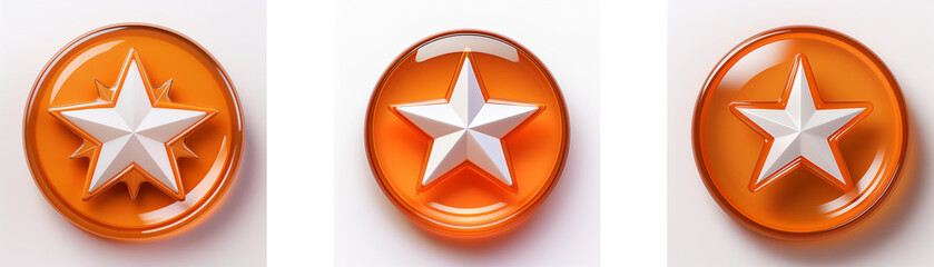 Leinwandbilder - Three orange, oval-shaped resin cabochons each feature a central, white, five-pointed star.  One star is surrounded by smaller stars.