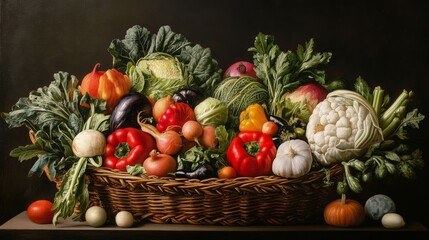 Wall Mural - various types of vegetables in a beautiful basket