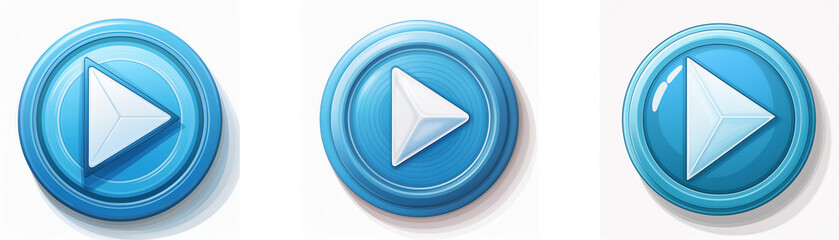 Poster - Three glossy blue circular buttons feature a white play symbol in the center.  Each button has a subtle shadow, suggesting a three-dimensional effect.