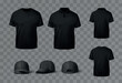 © georgerod - Realistic black t-shirt and black baseball caps mock up. No sleeve shirt template for designs.