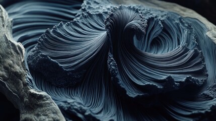 Fototapete - Abstract Dark Blue Swirling Textured 3D Render: A Close Up View of Intricate Details and Depth