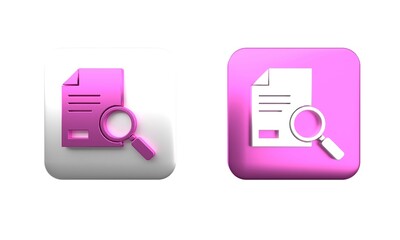 Poster - Colorful Document with search icon isolated on white background. File and magnifying glass icon. Analytics research sign. Square button. 3D render illustration