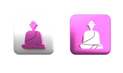 Canvas Print - Colorful Buddhist monk in robes sitting in meditation icon isolated on white background. Square button. 3D render illustration