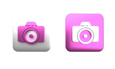 Poster - Colorful Photo camera icon isolated on white background. Foto camera icon. Square button. 3D render illustration