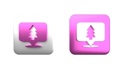 Poster - colorful location of the forest on a map icon isolated on white background. square button. 3d render