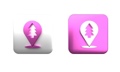 Poster - colorful location of the forest on a map icon isolated on white background. square button. 3d render