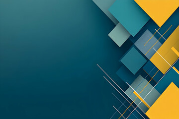 Fototapete - Abstract geometric background with teal, gold, and gray squares and lines. Ideal for presentations, websites, and corporate designs.