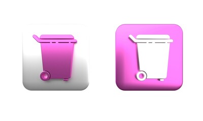 Poster - Colorful Trash can icon isolated on white background. Garbage bin sign. Recycle basket icon. Office trash icon. Square button. 3D render illustration