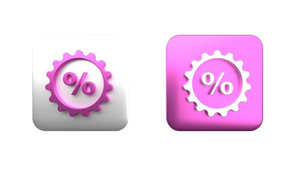 Colorful Discount percent tag icon isolated on white background. Shopping tag sign. Special offer sign. Discount coupons symbol. Square button. 3D render illustration