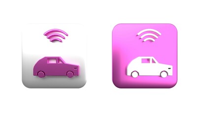 Poster - Colorful Smart car system with wireless connection icon isolated on white background. Square button. 3D render illustration