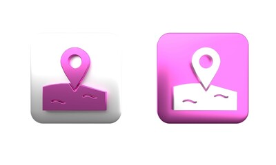 Poster - colorful location fishing icon isolated on white background. fishing place. square button. 3d render