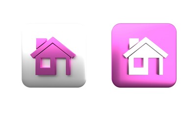 Wall Mural - Colorful House icon isolated on white background. Home symbol. Square button. 3D render illustration