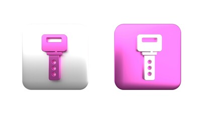 Poster - colorful house key icon isolated on white background. square button. 3d render illustration