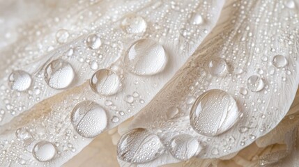 Wall Mural - Close-up of dew drops on creamy petals.