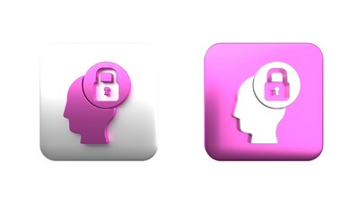 Wall Mural - Colorful Human head with lock icon isolated on white background. Square button. 3D render illustration