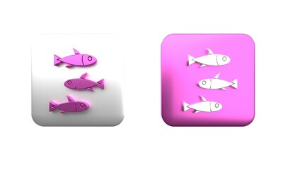 Poster - Colorful Fishes icon isolated on white background. Square button. 3D render illustration