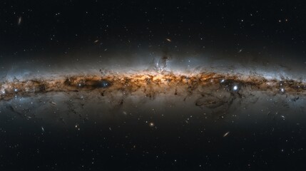 panoramic view of a lenticular galaxy: cosmic dust, gas clouds, and star clusters in deep space