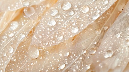 Wall Mural - Close-up of dew drops on beige feathers.