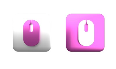 Poster - Colorful Computer mouse icon isolated on white background. Optical with wheel symbol. Square button. 3D render illustration