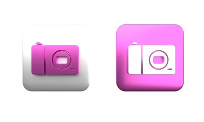 Poster - Colorful Photo camera icon isolated on white background. Foto camera icon. Square button. 3D render illustration