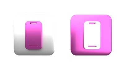 Poster - colorful smartphone, mobile phone icon isolated on white background. square button. 3d render illust