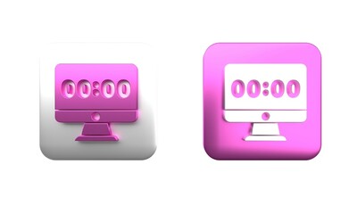 Wall Mural - Colorful Clock on computer monitor screen icon isolated on white background. Schedule concepts. Square button. 3D render illustration