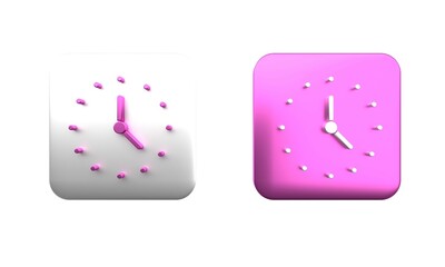 Canvas Print - Colorful Clock icon isolated on white background. Time symbol. Square button. 3D render illustration