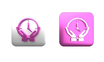 Poster - Colorful Clock icon isolated on white background. Time symbol. Square button. 3D render illustration